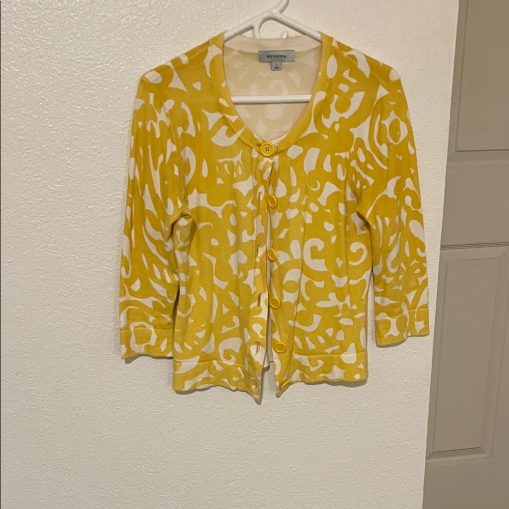 Merona Yellow and White Cardigan Sweater